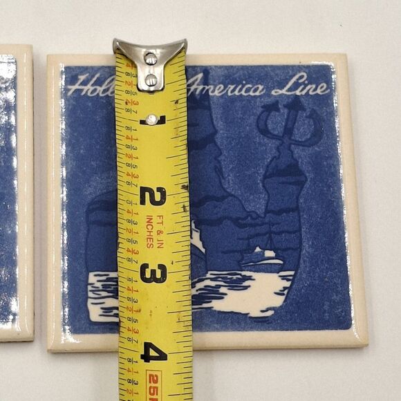 Holland American Cruise Line Neptune Blue Delft Coaster Tiles w/Cork Set of 2 - Picture 8 of 10